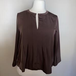 NWT Banana Republic Brown Long Sleeve Split Neck Pleated Swing Blouse Women’s XL
